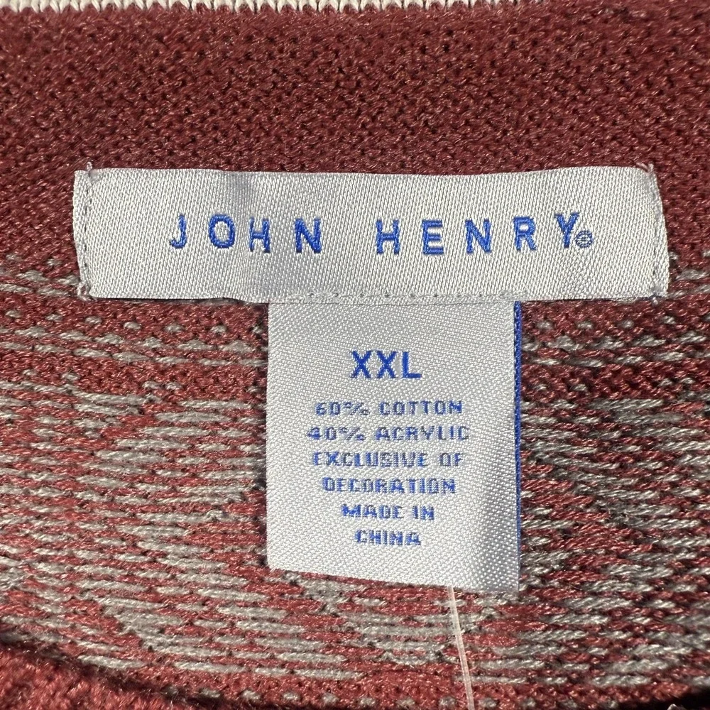 John Henry Sweater Mens 2XL Red Fair Isle Knit Crewneck Pullover Nordic